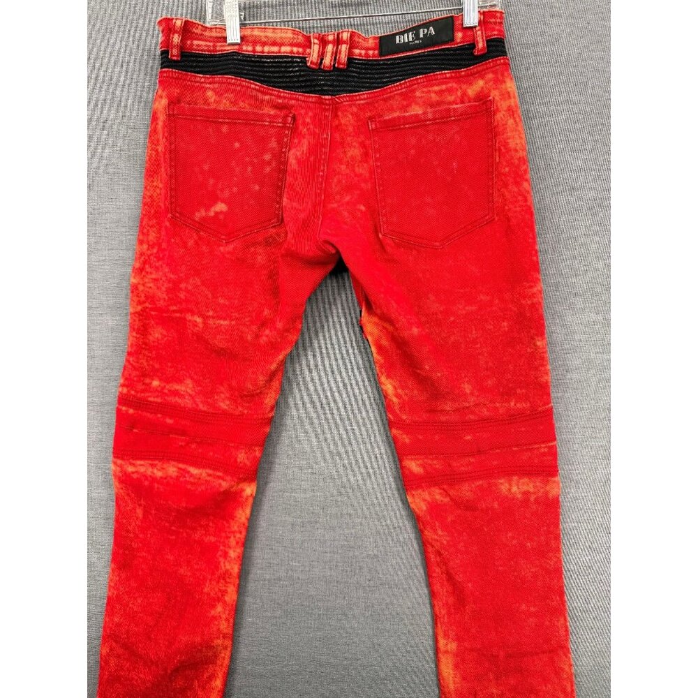 BIE PA Paris Jeans Black Red Punk Zipper Moto Biker Mens 31x29 Denim Pants